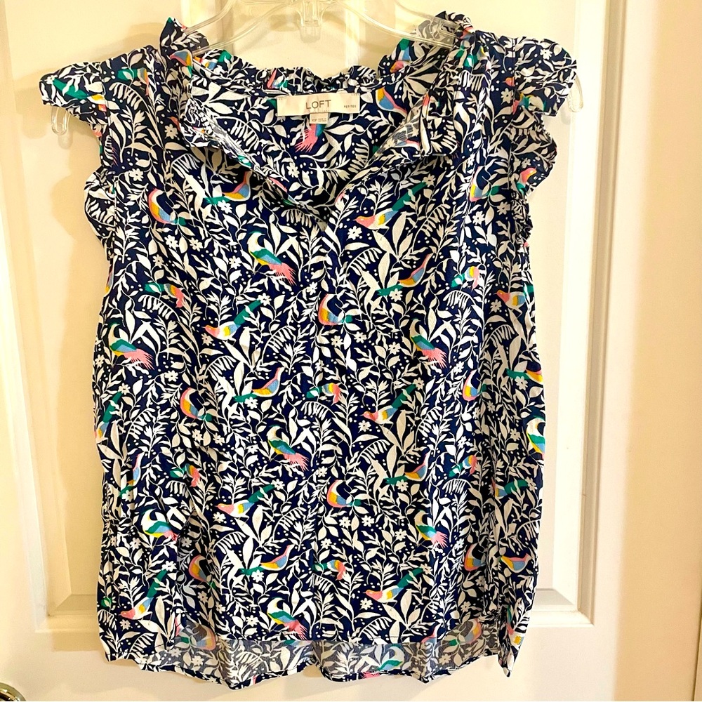 Loft Bird Navy Blouse, Size XS Petite